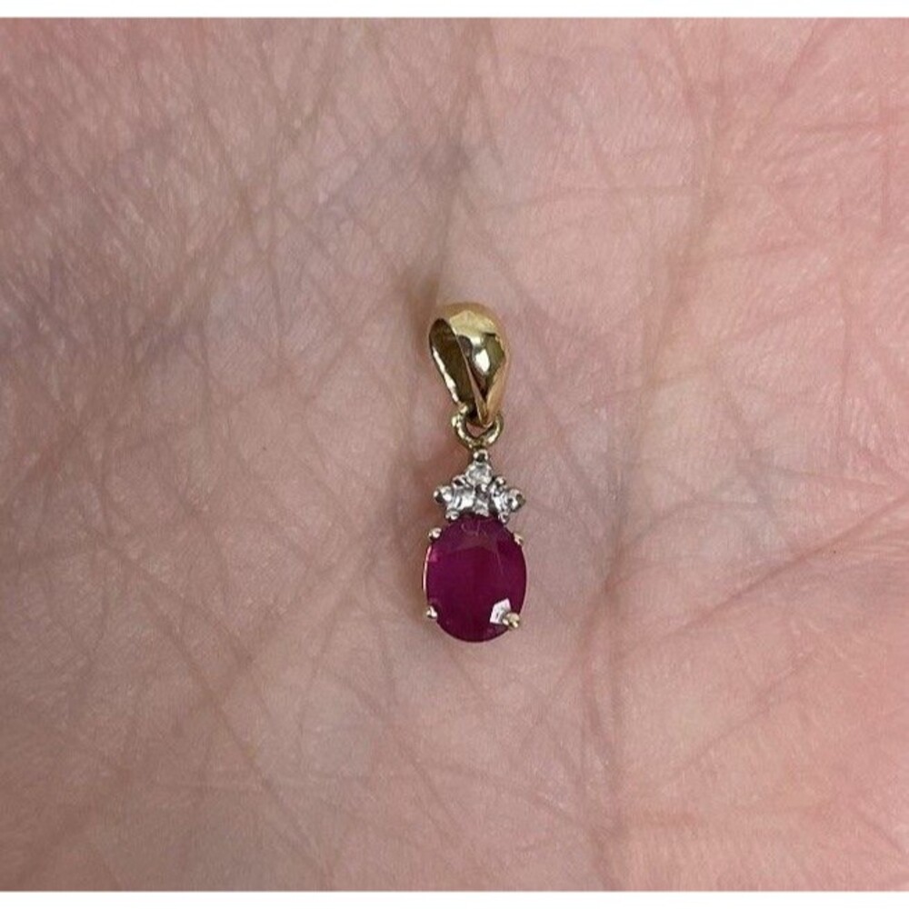 10k Yellow Gold Ruby Pendant W/ Diamond Accent - Vintage